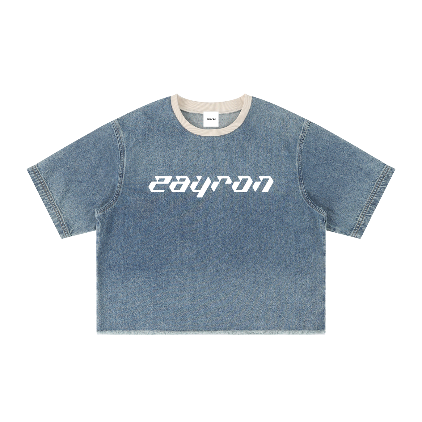 Unisex Vintage Wash Boxy Raw Hem Denim T-Shirt