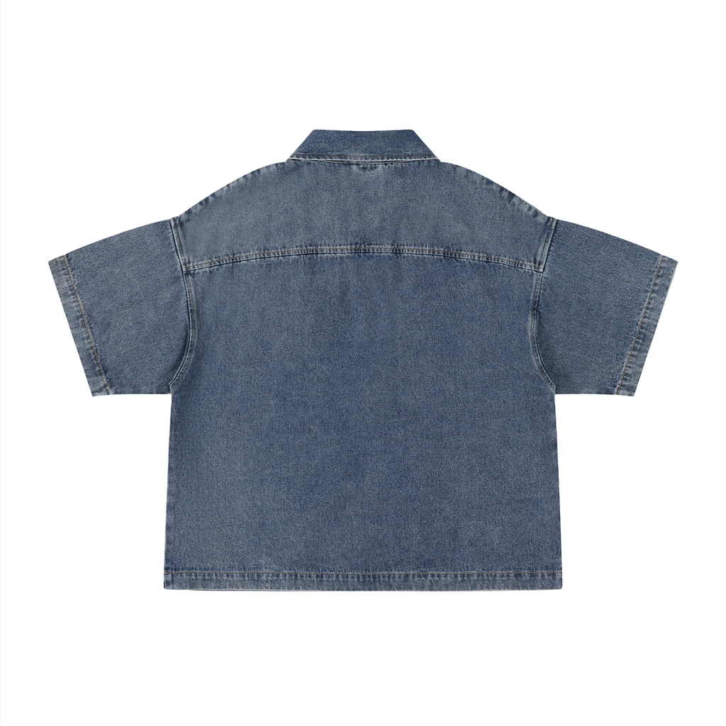 Unisex Vintage Wash Boxy Quarter-Zip Denim
