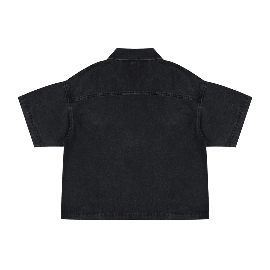 Unisex Vintage Wash Boxy Quarter-Zip Denim