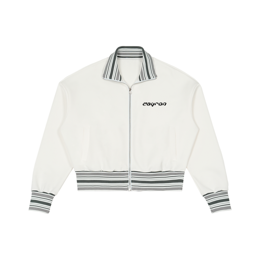 Striped Rib Collar Zip Jacket