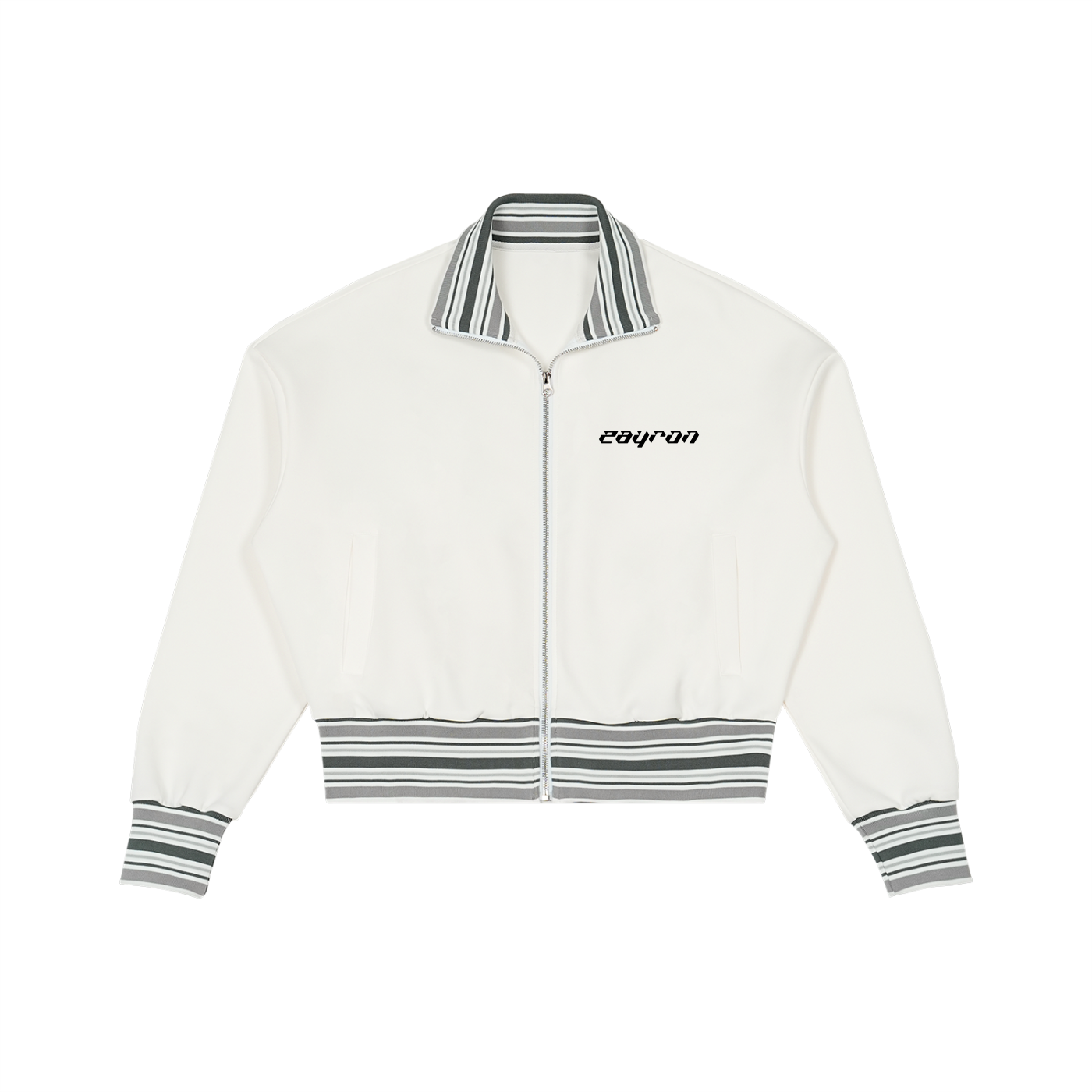 Striped Rib Collar Zip Jacket