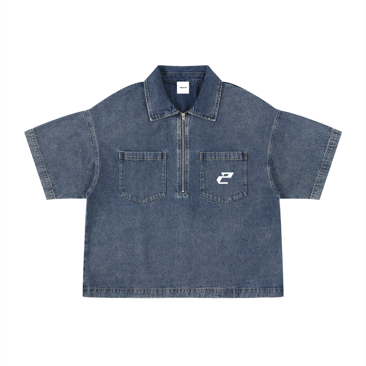 Unisex Vintage Wash Boxy Quarter-Zip Denim