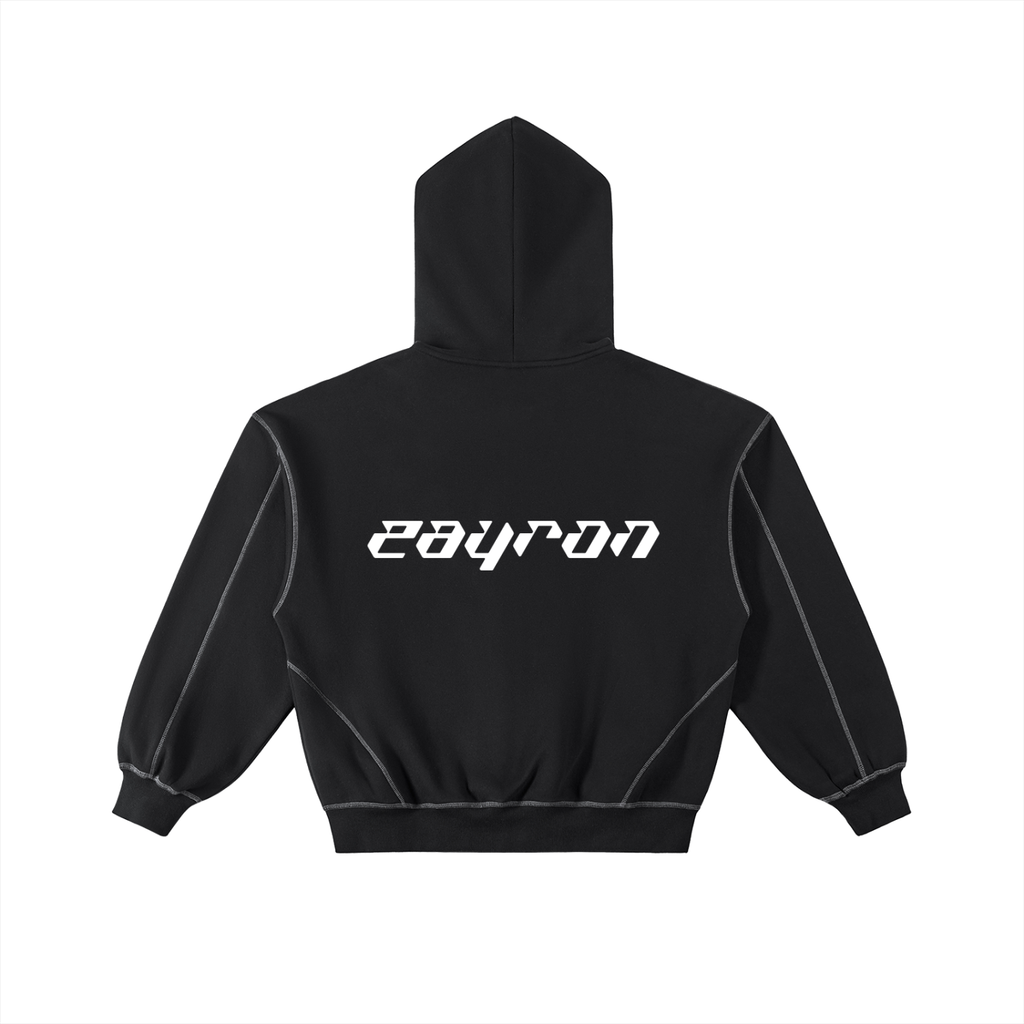 Contrast-Stitched Boxy Fleece Zip Hoodie