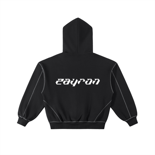 Contrast-Stitched Boxy Fleece Zip Hoodie