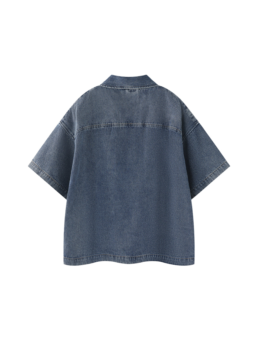 Unisex Vintage Wash Boxy Quarter-Zip Denim