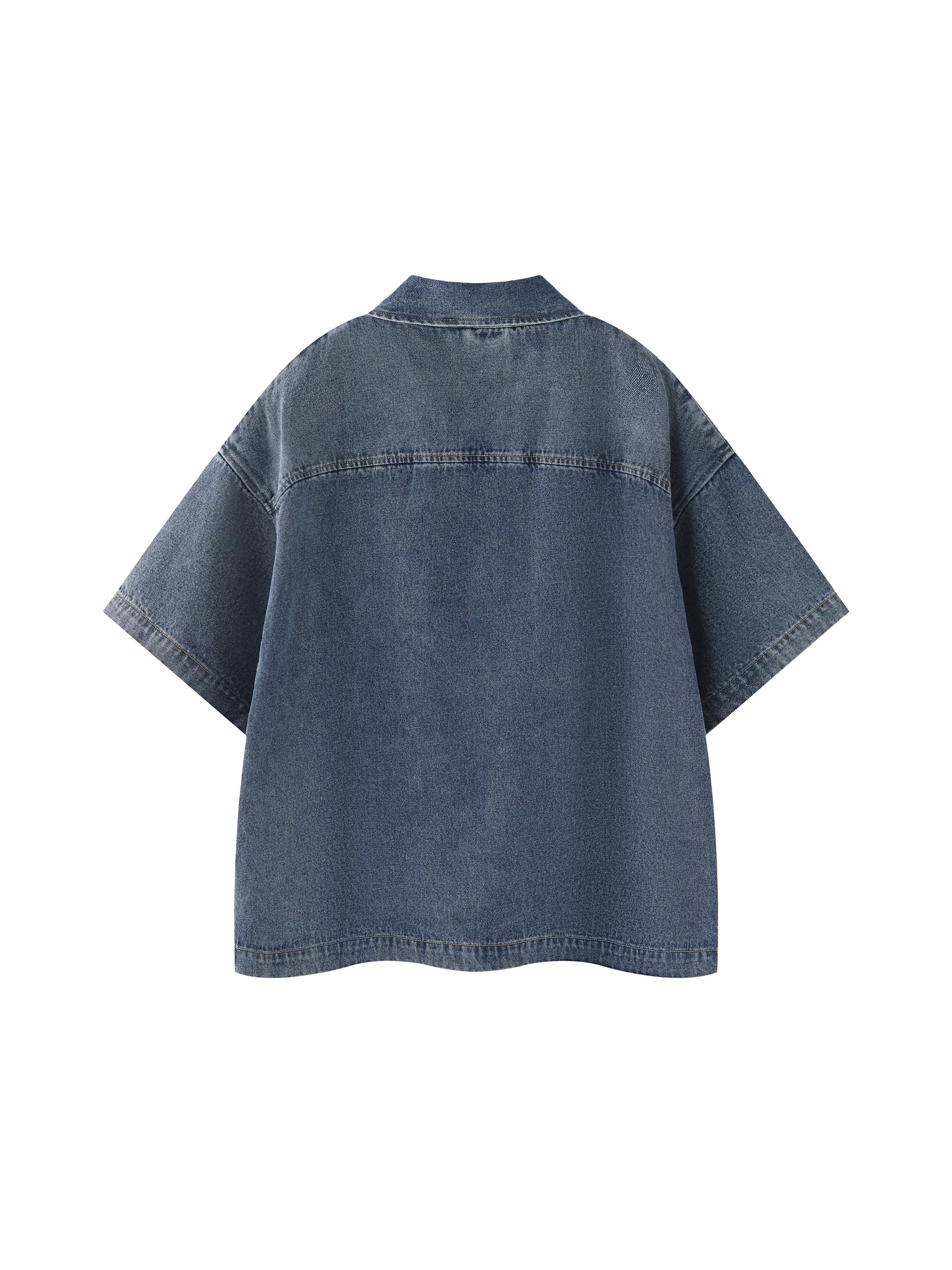 Unisex Vintage Wash Boxy Quarter-Zip Denim