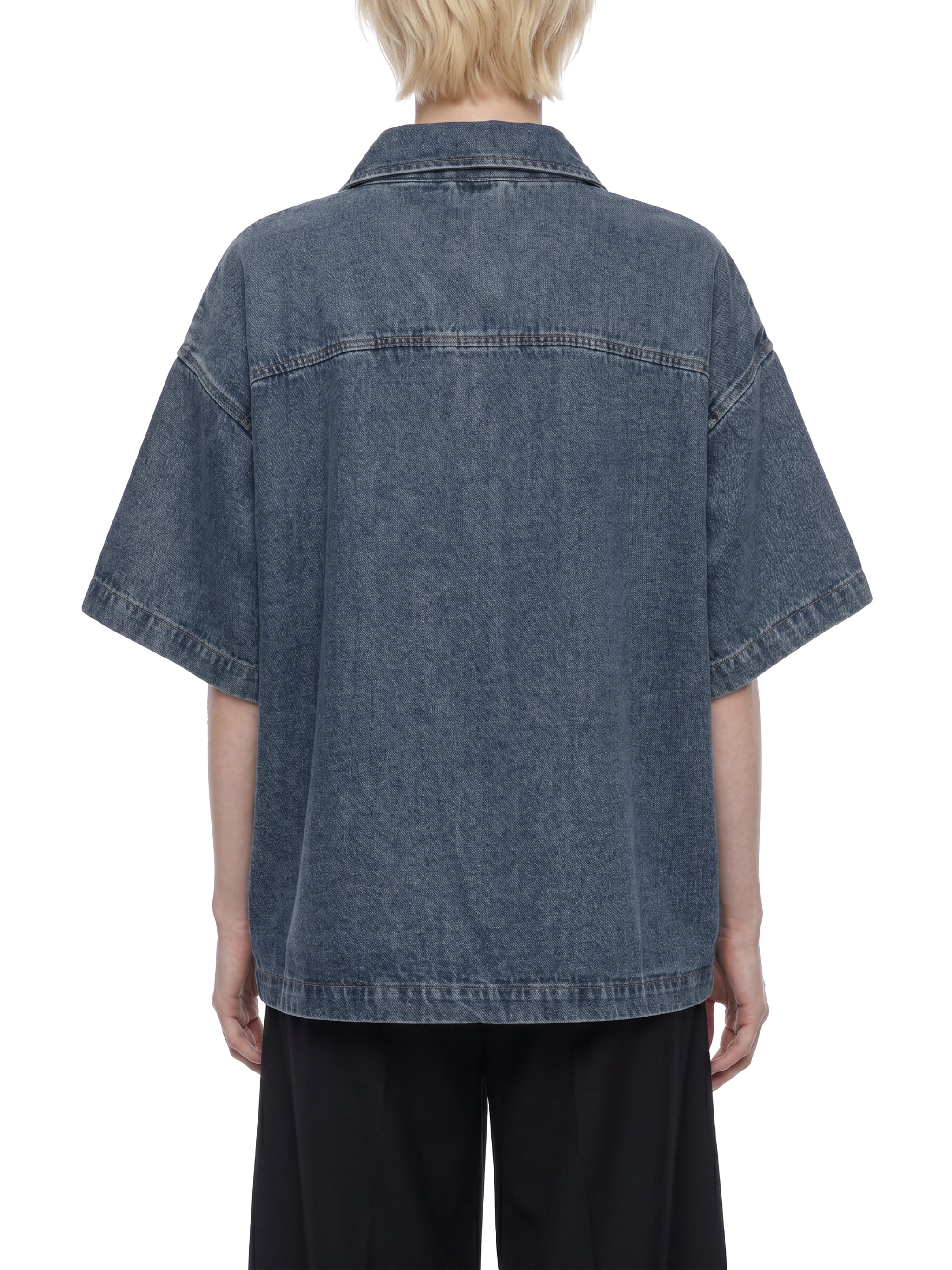 Unisex Vintage Wash Boxy Quarter-Zip Denim
