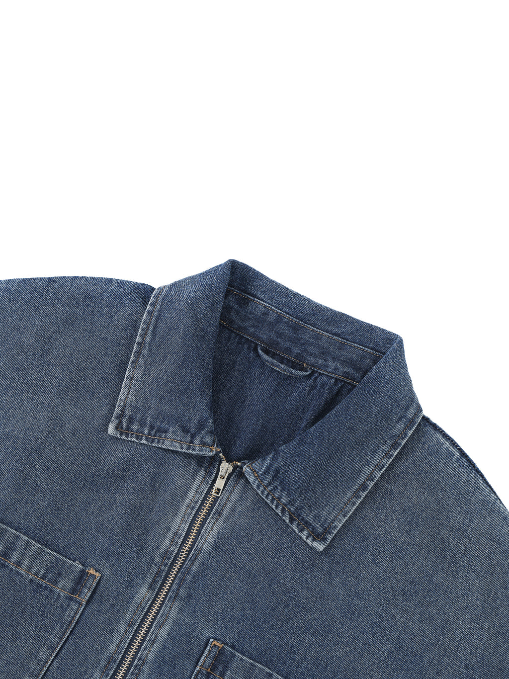 Unisex Vintage Wash Boxy Quarter-Zip Denim