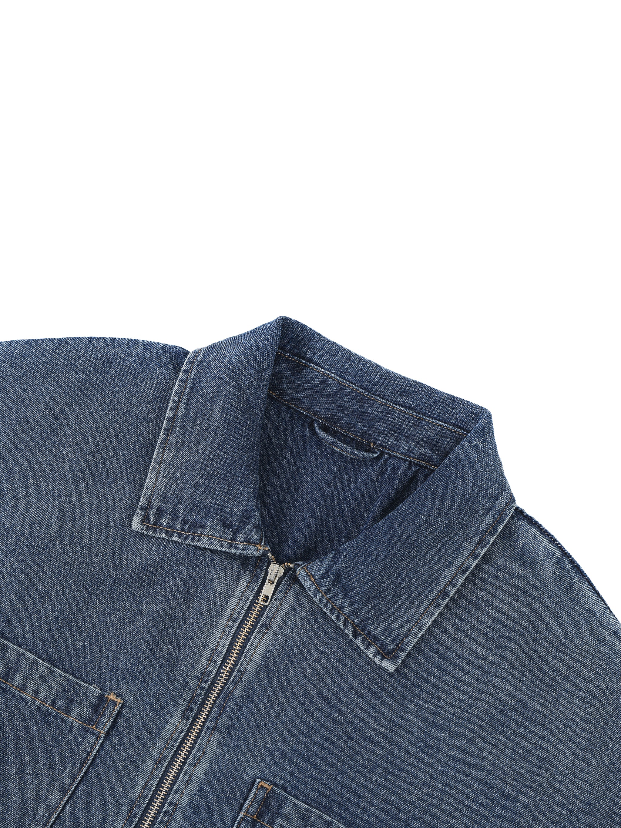 Unisex Vintage Wash Boxy Quarter-Zip Denim