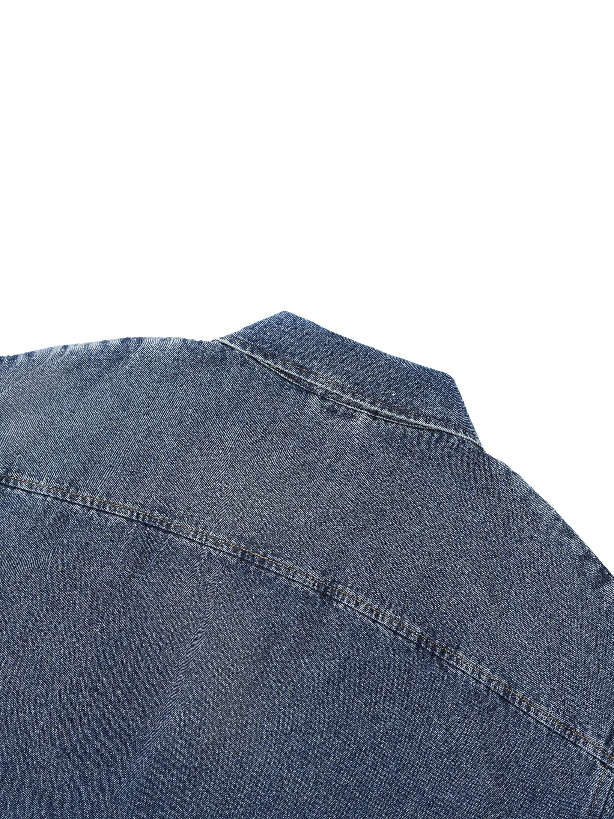 Unisex Vintage Wash Boxy Quarter-Zip Denim